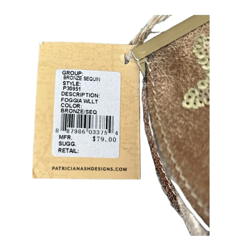 Patricia Nash Leather Clutch Wallet Quiet Luxury Wedding Guest Gold Sequins